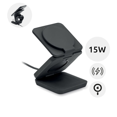 Caricatore magnetico pieghevole 3 in 1 in ABS riciclato e gommato da 15W