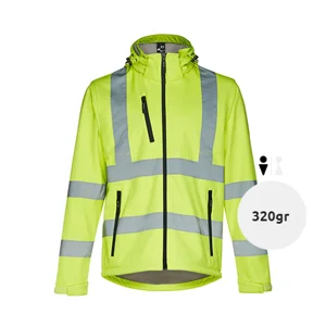 Giacca softshell da uomo ad alta visibilità con cappuccio rimovibile in poliestere e foderato in pile 320gr