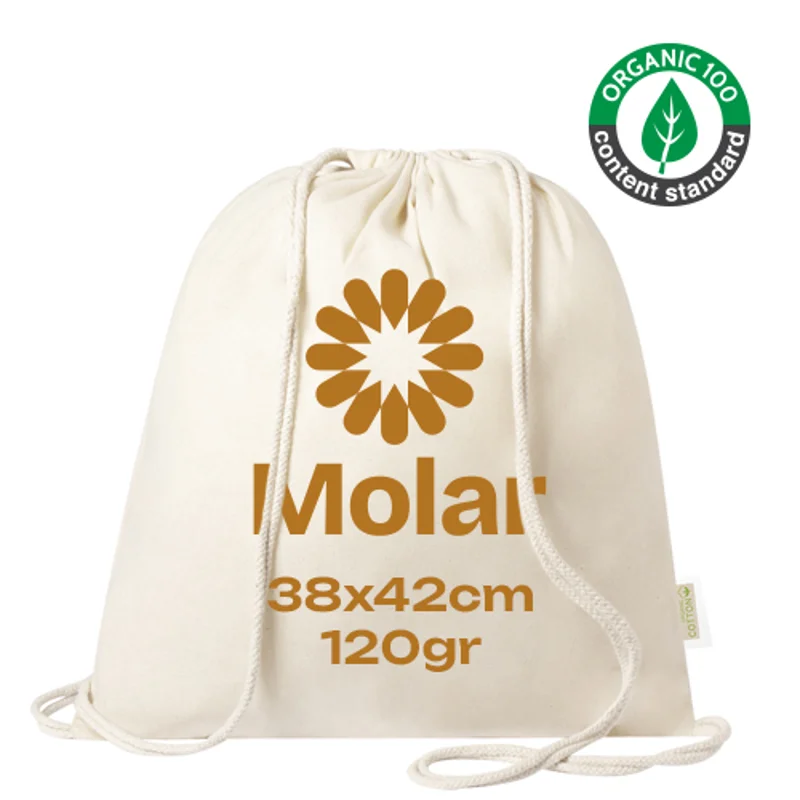 Sacca 100% in cotone biologico con chiusura a coulisse da 120gr 38×42cm