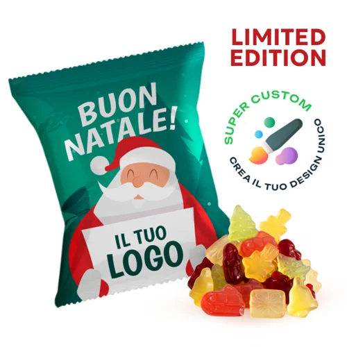 Caramelle gommose Natalizie alla frutta in Bustine Personalizzate da 10g