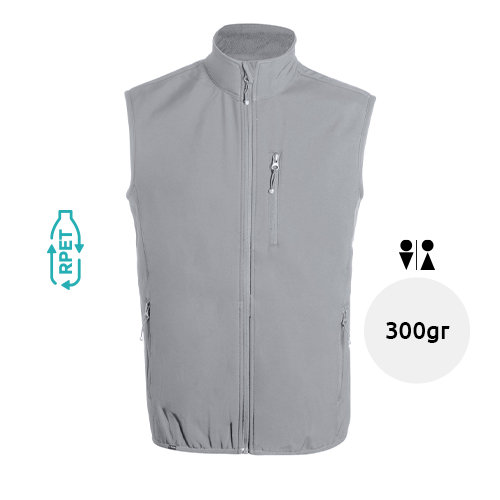 Gilet unisex softshell in RPET traspirante impermeabile e antivento con zip e tasche sul petto e laterali 300gr