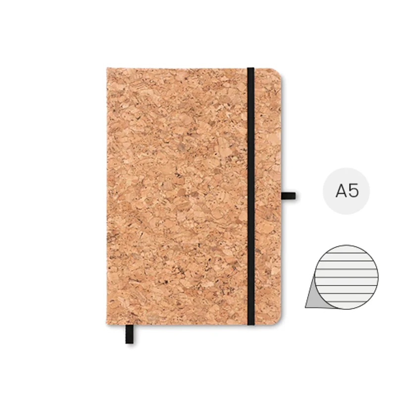 Block notes A5 con copertina in sughero e fogli a righe