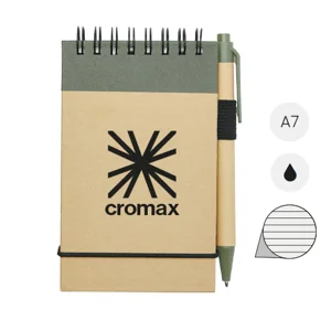 Block notes A7 in carta riciclata con penna in refill nero e fogli a righe