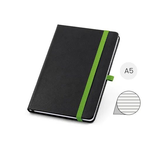 Block note A5 con copertina rigida in PU e 160 pagine a righe e tasca interna sul retro con elastico e segnapagina