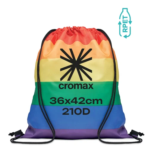 Sacca RPET arcobaleno con chiusura a coulisse 36x42cm