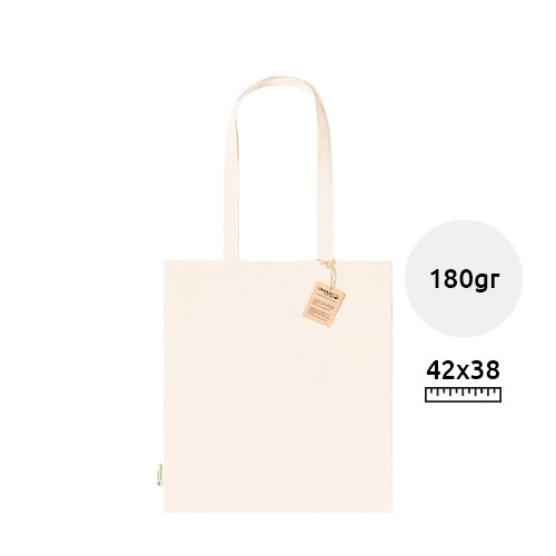 Shopper in cotone organico in colore naturale con manici lunghi da 180gr 38×42cm