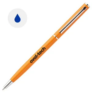 Penna a sfera elegante in alluminio dsiponibile in vari colri con meccanismo a rotazione e refill blu