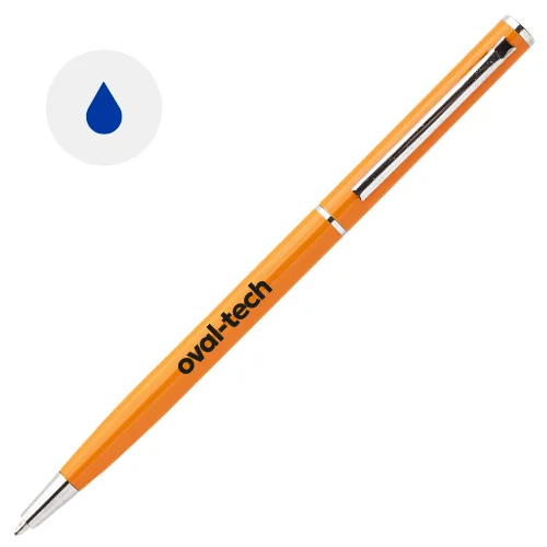 Penna a sfera elegante in alluminio dsiponibile in vari colri con meccanismo a rotazione e refill blu