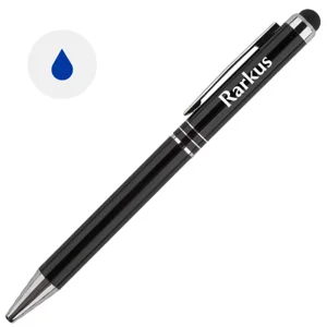Penna a sfera in alluminio con punta touch e meccanismo a rotazione a refill blu
