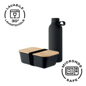 Set regalo portapranzo con borraccia in acciaio inox riciclato da 500ml e portapranzo in PP riciclata e bambù