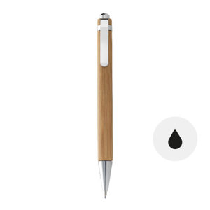 Penna a sfera in bambù con finiture metalizzate con meccanismo a scatto e refill nero