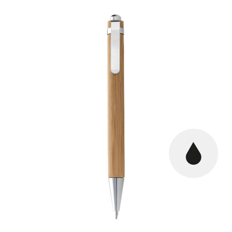 Penna a sfera in bambù con finiture metallizzate con meccanismo a scatto e refill nero