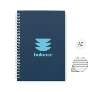 Block notes A5 con spirale copertina in cartone riciclato e 80 fogli a righe