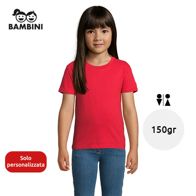 T-shirt da bambino unisex colori assortiti a girocollo taglio aderente 100% cotone biologico 150gr