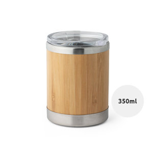 Bicchiere in acciaio inox e bambù a doppio corpo con coperchio e chiusura a scorrimento 350ml