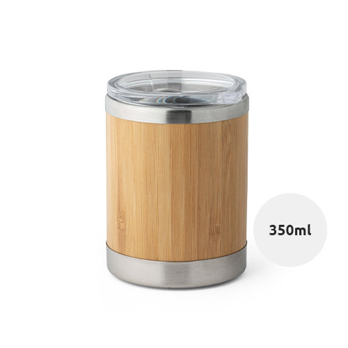 Bicchiere in acciaio inox e bambù a doppio corpo con coperchio e chiusura a scorrimento 350ml