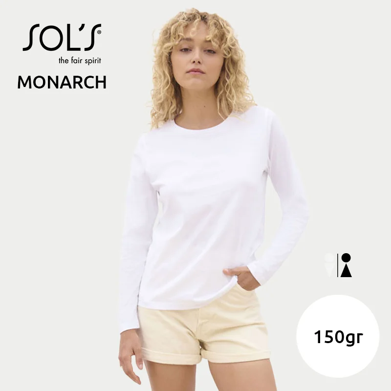 Maglietta SOL'S MONARCH da donna a maniche lunghe in 100% cotone semipettinato da 150gr