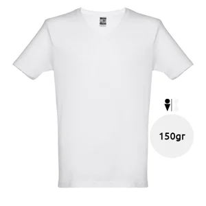 T-shirt da uomo bianca scollo a v taglio regolare 100% cotone 150gr