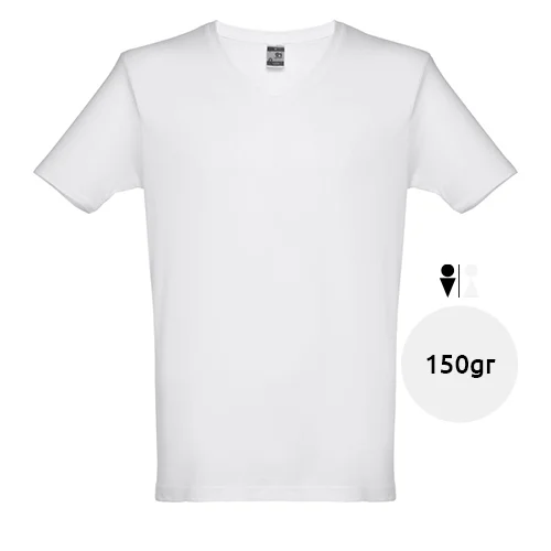 T-shirt da uomo bianca scollo a v taglio regolare 100% cotone 150gr