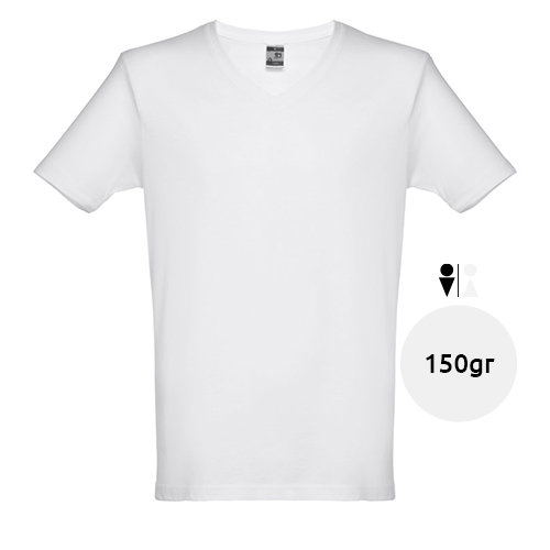 T-shirt da uomo bianca scollo a v taglio regolare 100% cotone 150gr