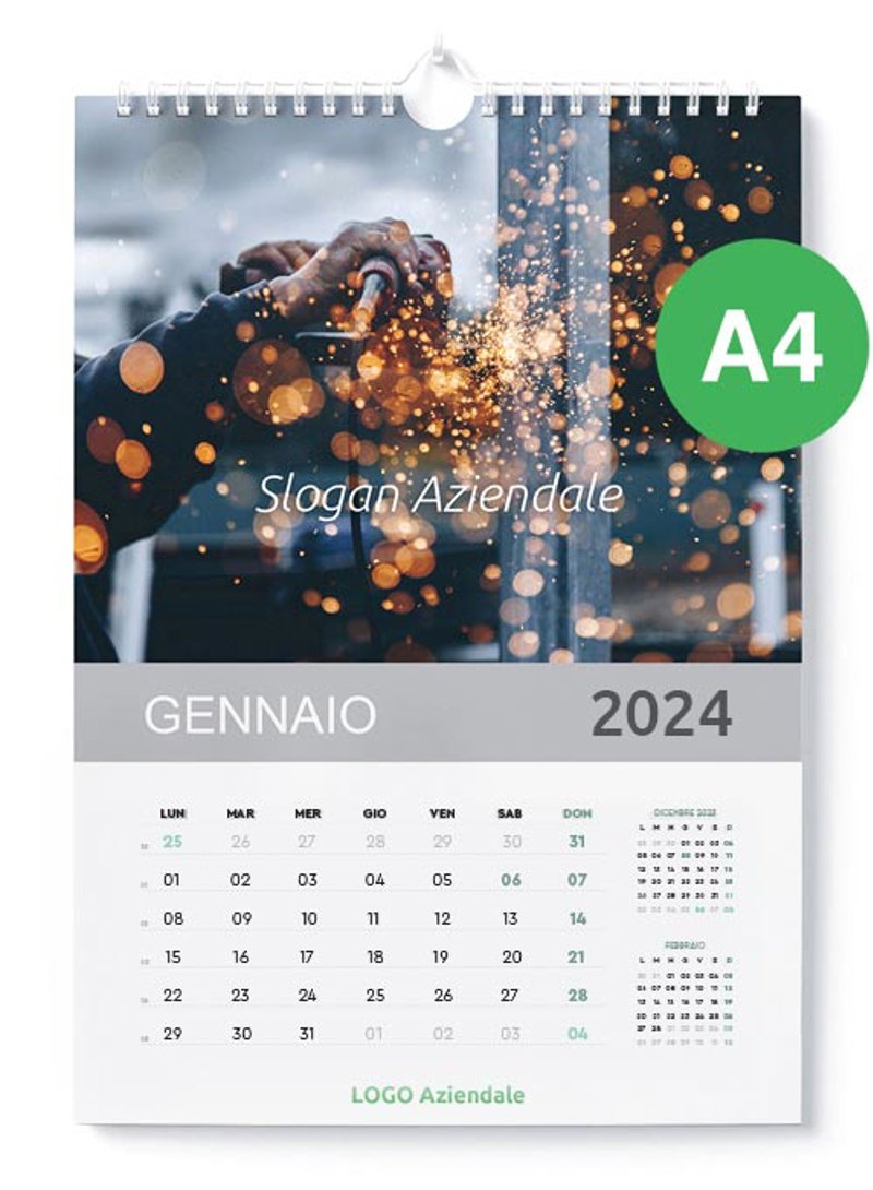 Calendari Aziendali da Parete Personalizzati formato A4. Possibilità di richiedere anche il progetto grafico