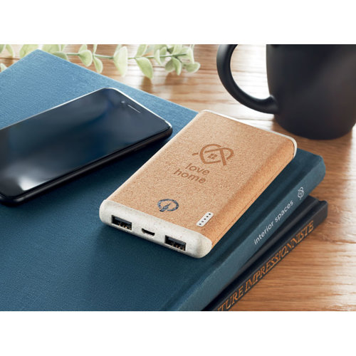 Power bank wireless con ricarica rapida in sughero e paglia di grano da 10000 mAh
