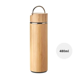 Thermos doppio strato in bambù e acciaio inossidabile con infusore 480ml