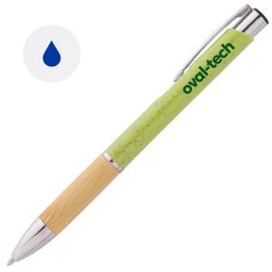 Penna a sfera in plastica ecologica di paglia di grano e bambù e parti e clip in metallo con refill blu