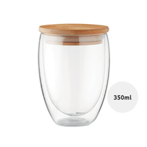 Bicchiere in vetro borosilicato e tappo in bambù 350ml