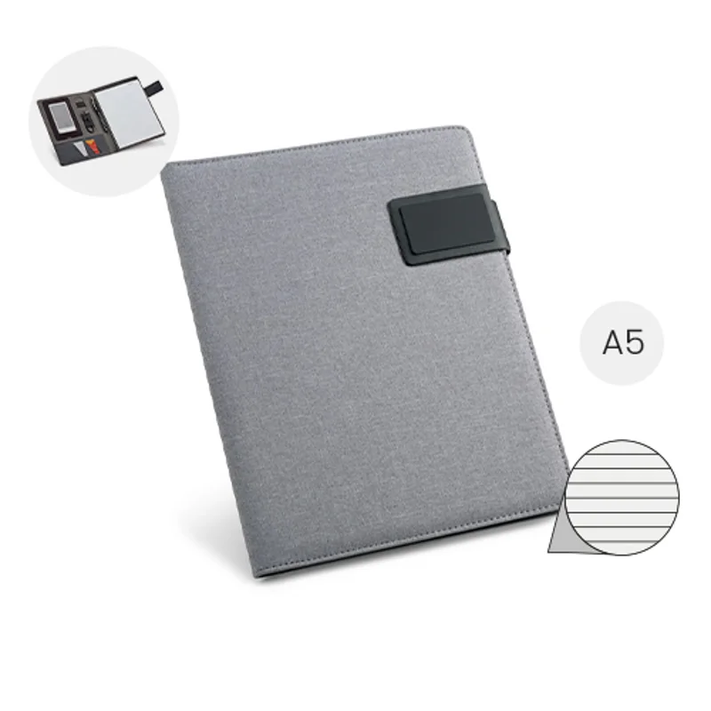 Cartella portadocumenti con block notes A5 a 20 fogli a righe e supporto per penna