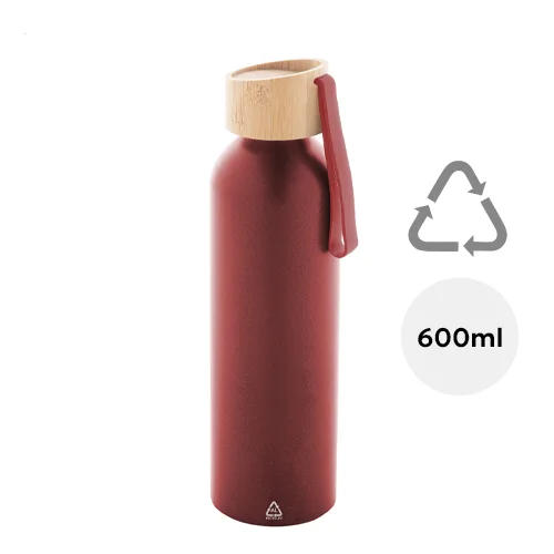 Borraccia in alluminio riciclato e coperchio bambù e laccio in silicone da 600ml