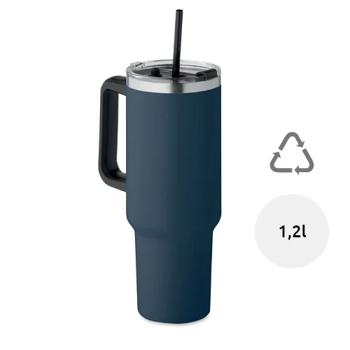 Bicchiere a doppio strato in acciaio inossidabile riciclato con coperchio in cannuccia da 1200ml