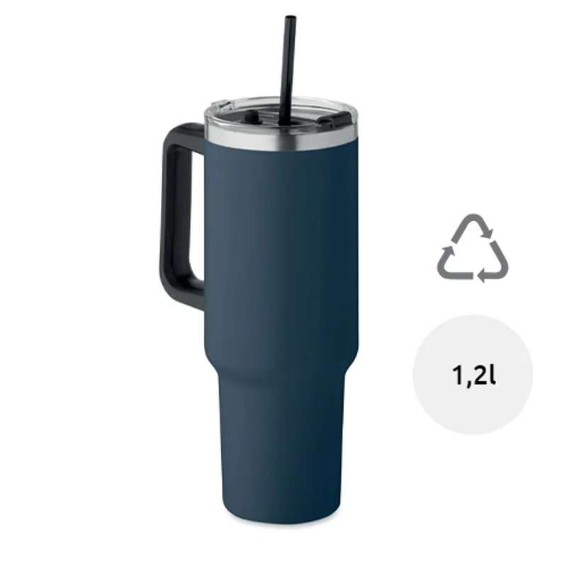 Bicchiere a doppio strato in acciaio inossidabile riciclato con coperchio in cannuccia da 1200ml