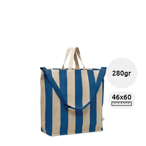 Borsa da spiaggia extra large in cotone riciclato 280gr manici corti e tracolla regolabile 46x16x60cm