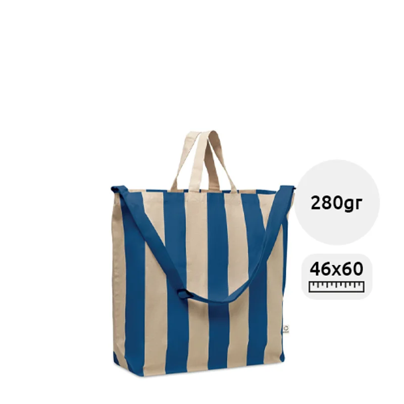 Borsa da spiaggia extra large in cotone riciclato 280gr manici corti e tracolla regolabile 46x16x60cm