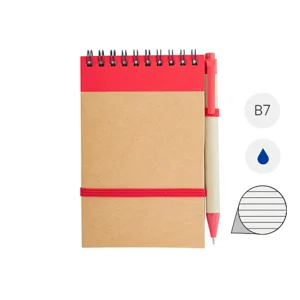 Block Notes B7  in carta riciclata e 70 fogli a righe e penna in refill blu