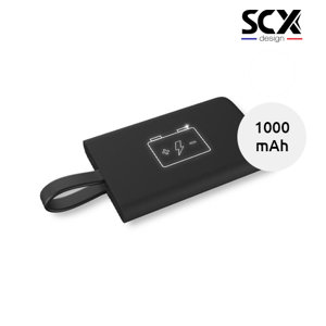 Powerbank di formato mini in gomma a marchio SCX con personalizzazione luminosa da 1000mAh fornito in scatola regalo