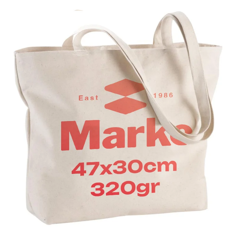 Shopper in cotone 320 gr con zip e manici lunghi 47x11x30cm