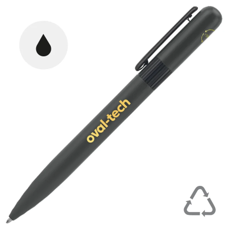 Penna a sfera in metallo riciclato al 60% dal design arrotondato refill nero