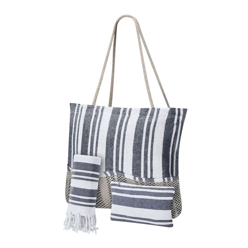 Set con borsa mare e beauty case e telo mare in cotone da 180gr