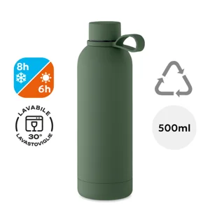 Borraccia isolante doppio strato in acciaio inox riciclato finitura in gomma e manico in silicone da 500ml