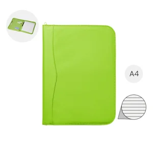 Cartella portadocumenti con chiusura a cerniera zip e blocco appunti in formato A4 e scompartimenti interni