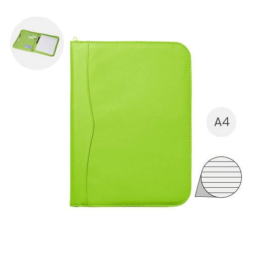 Cartella portadocumenti con chiusura a cerniera zip e blocco appunti in formato A4 e scompartimenti interni