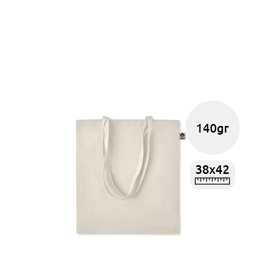 Shopper in cotone organico con manici lunghi in colore naturale da 140gr 38x42cm