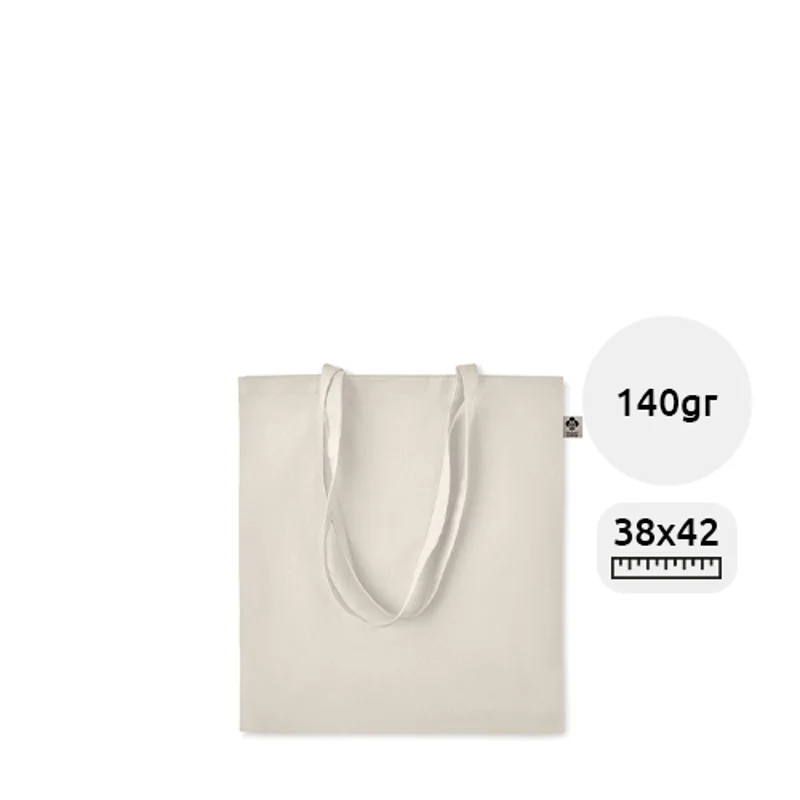 Shopper in cotone organico con manici lunghi in colore naturale da 140gr 38x42cm