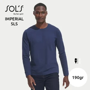 Maglietta SOL'S IMPERIAL LSL da uomo a maniche lunghe a girocollo e taglio regolare in 100% cotone semipettinato da 190gr