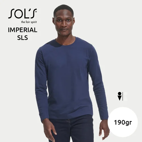 Maglietta SOL'S IMPERIAL LSL da uomo a maniche lunghe a girocollo e taglio regolare in 100% cotone semipettinato da 190gr