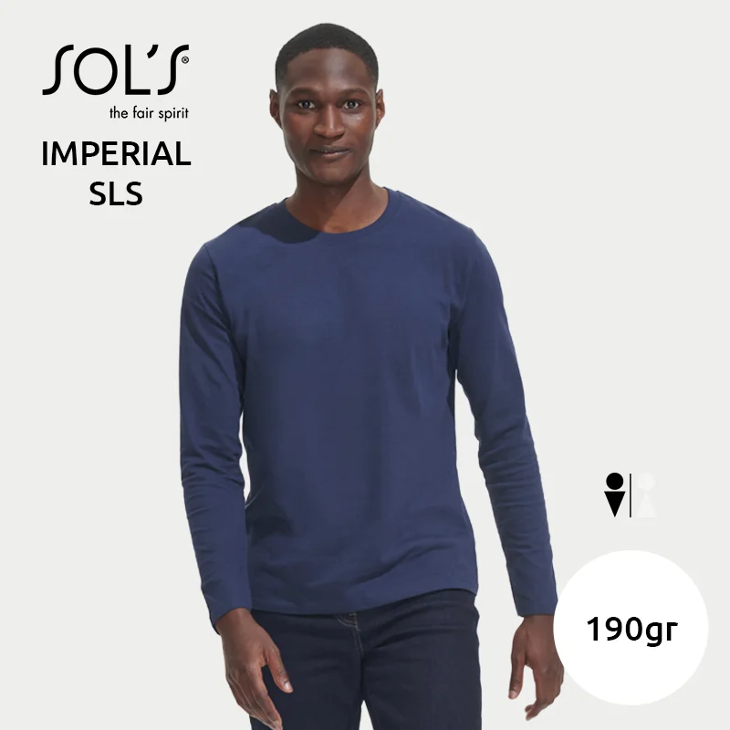 Maglietta SOL'S IMPERIAL LSL da uomo a maniche lunghe a girocollo e taglio regolare in 100% cotone semipettinato da 190gr