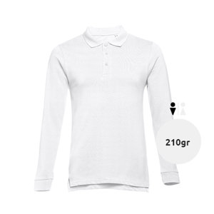 Maglietta polo da uomo bianca in tessuto piqué a maniche lunghe taglio regolare 100% cotone 210gr