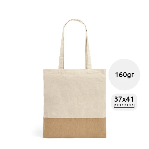 Borsa in cotone 100% con finitura in juta e manici lunghi da 160gr 37x41cm